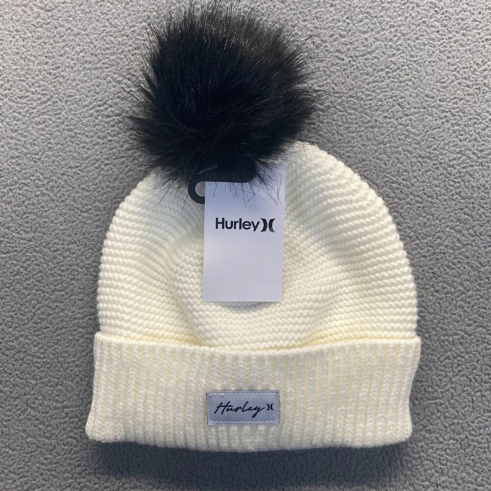 Hurley Women’s Cream Knit Beanie with PomPom One Size Thermal,Outdoor  New